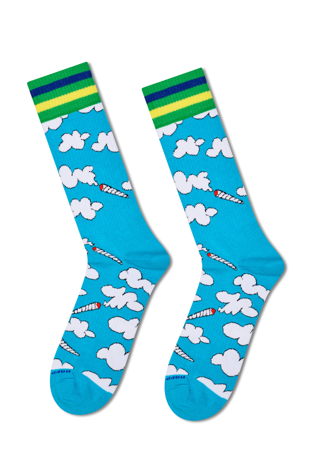 Happy Socks Erkek Mavi Bulut Desenli Pamuklu Çorap
