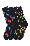 Happy Socks Erkek Siyah Oyuncu Temalı Pamuklu 4’lü Çorap Seti | Derimod
