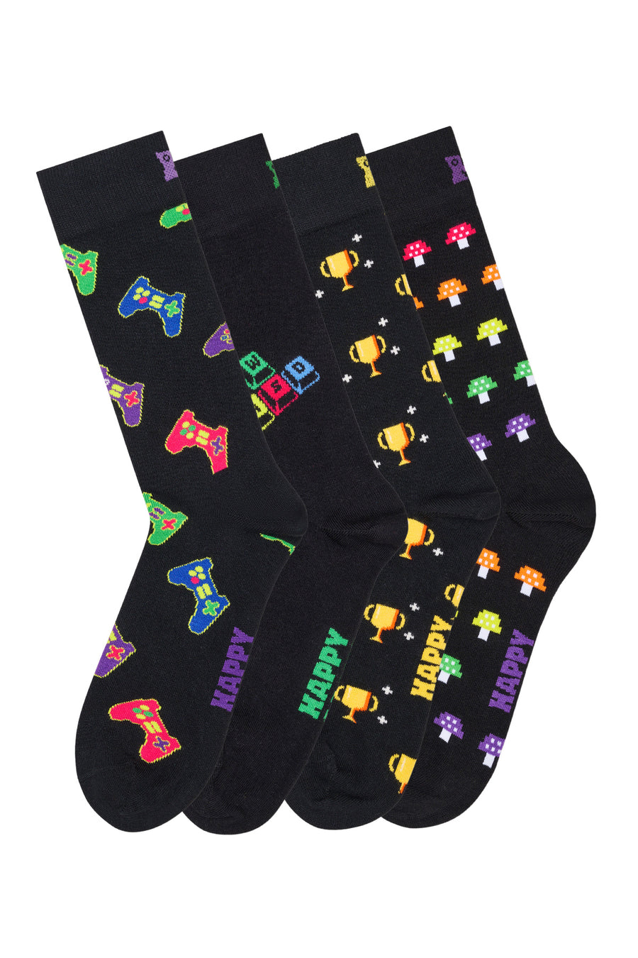 Happy Socks Erkek Siyah Oyuncu Temalı Pamuklu 4’lü Çorap Seti