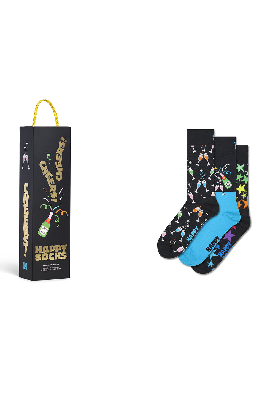 Happy Socks Erkek Siyah Kutlama Desenli 3’lü Pamuklu Çorap Seti P003371 | Derimod