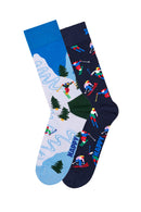 Happy Socks Erkek Çok Renkli Kış Temalı Pamuklu 2’li Çorap Seti | Derimod