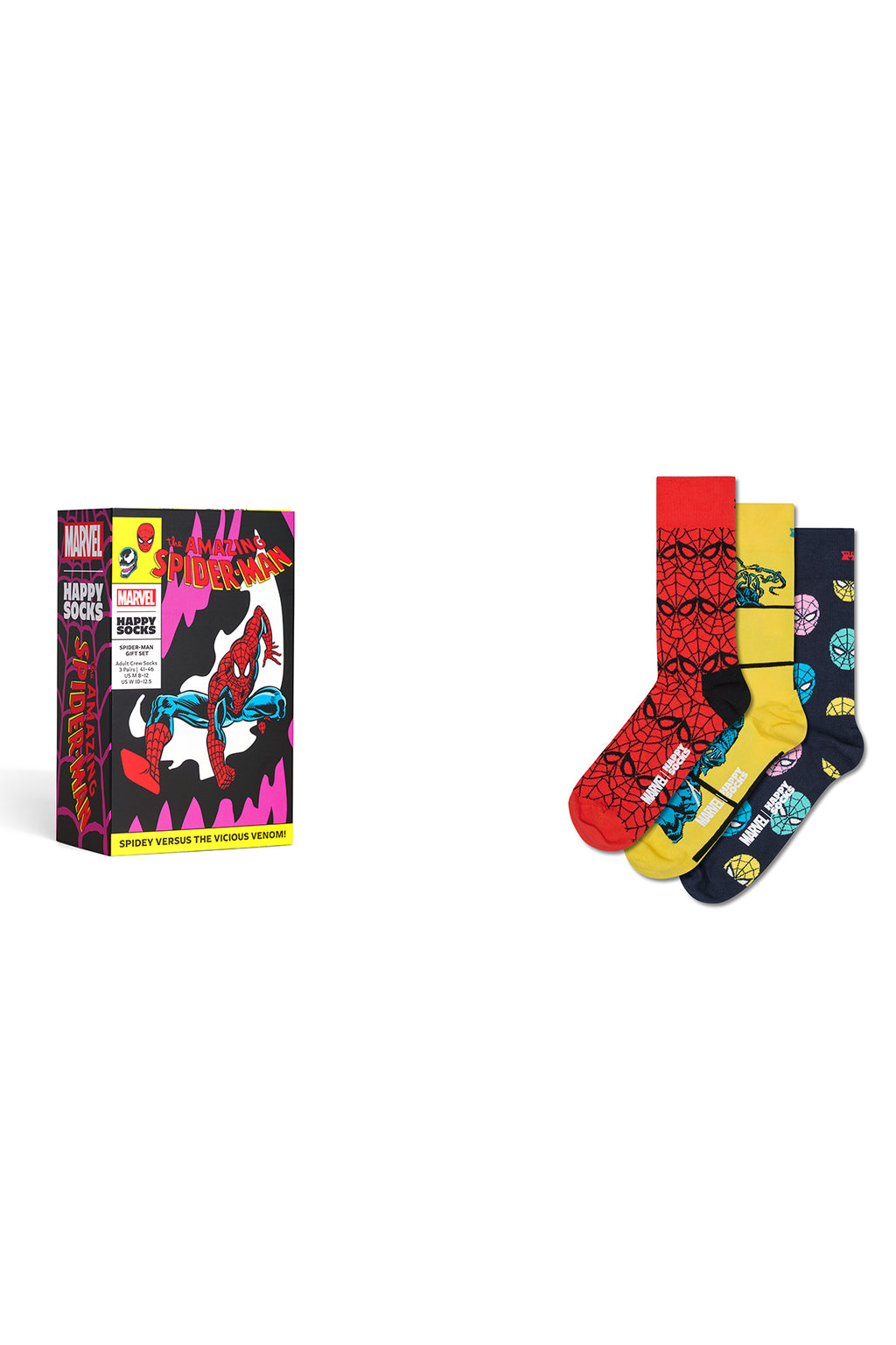 Happy Socks Erkek Çok Renkli Spıder-Man Desenli Pamuklu 3’lü Çorap Seti