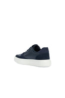Geox Men's Navy Blue Deiven Lace-Up Leather Casual Sneaker | Derimod