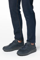 Geox Men's Navy Blue Laced Thick Sole Suede Leather Sneakers | Derimod