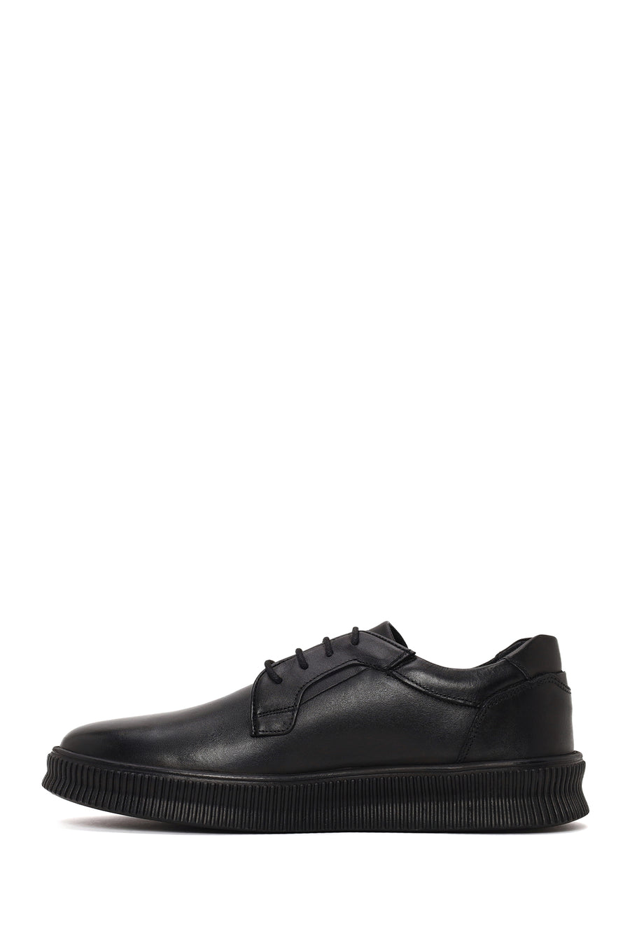 Erkek Siyah Bağcıklı Deri Sneaker