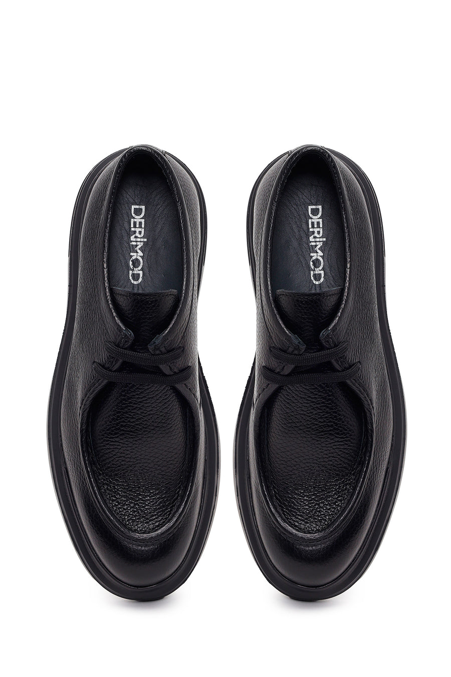 Male Black Lace-Up Thick-Soled Leather Casual Shoes