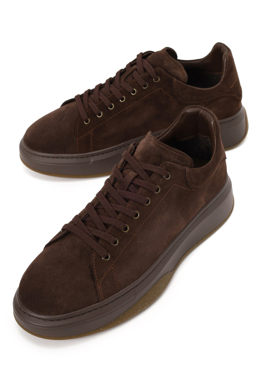 Male Brown Lace-Up Thick-Soled Suede Leather Sneaker