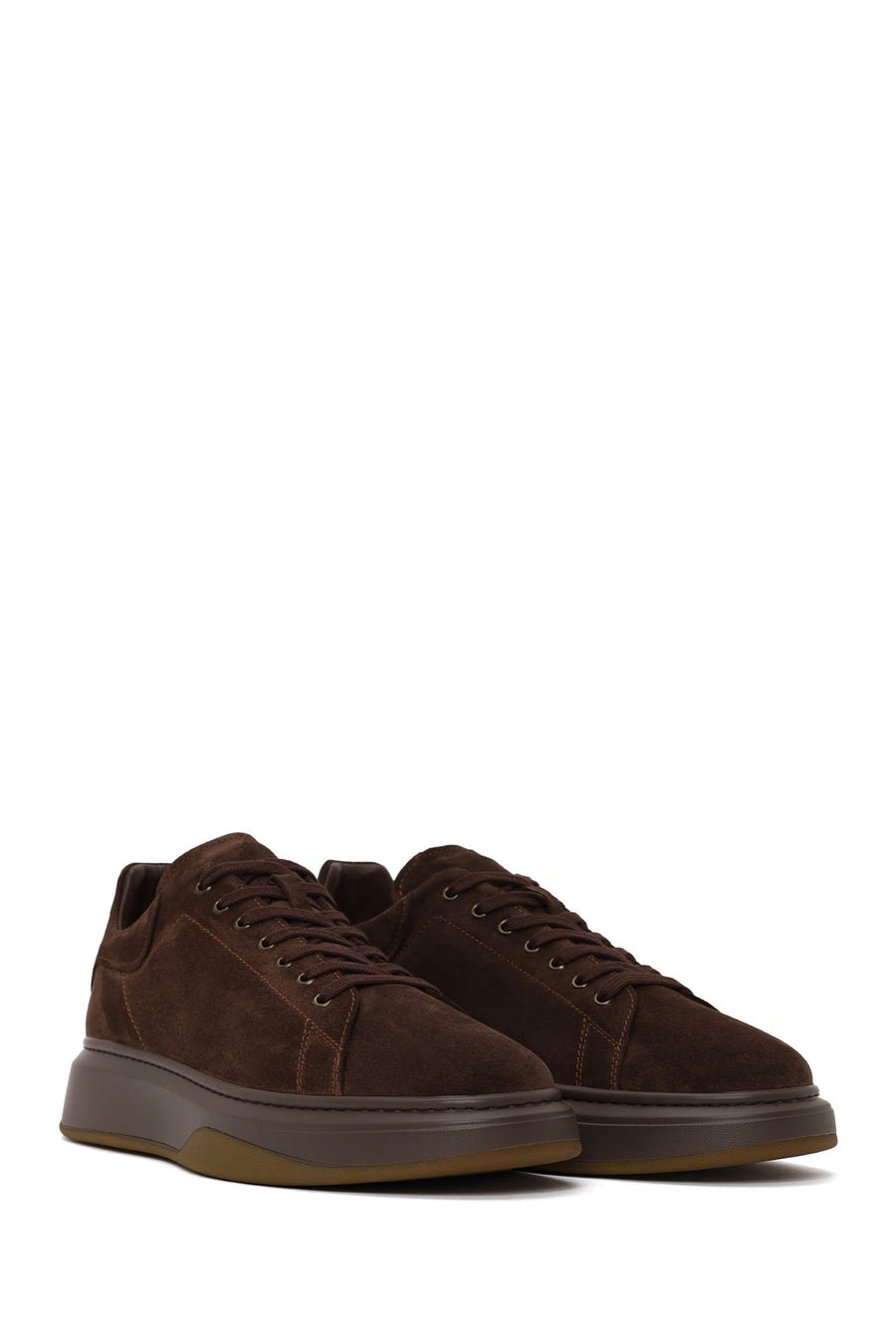 Male Brown Lace-Up Thick-Soled Suede Leather Sneaker