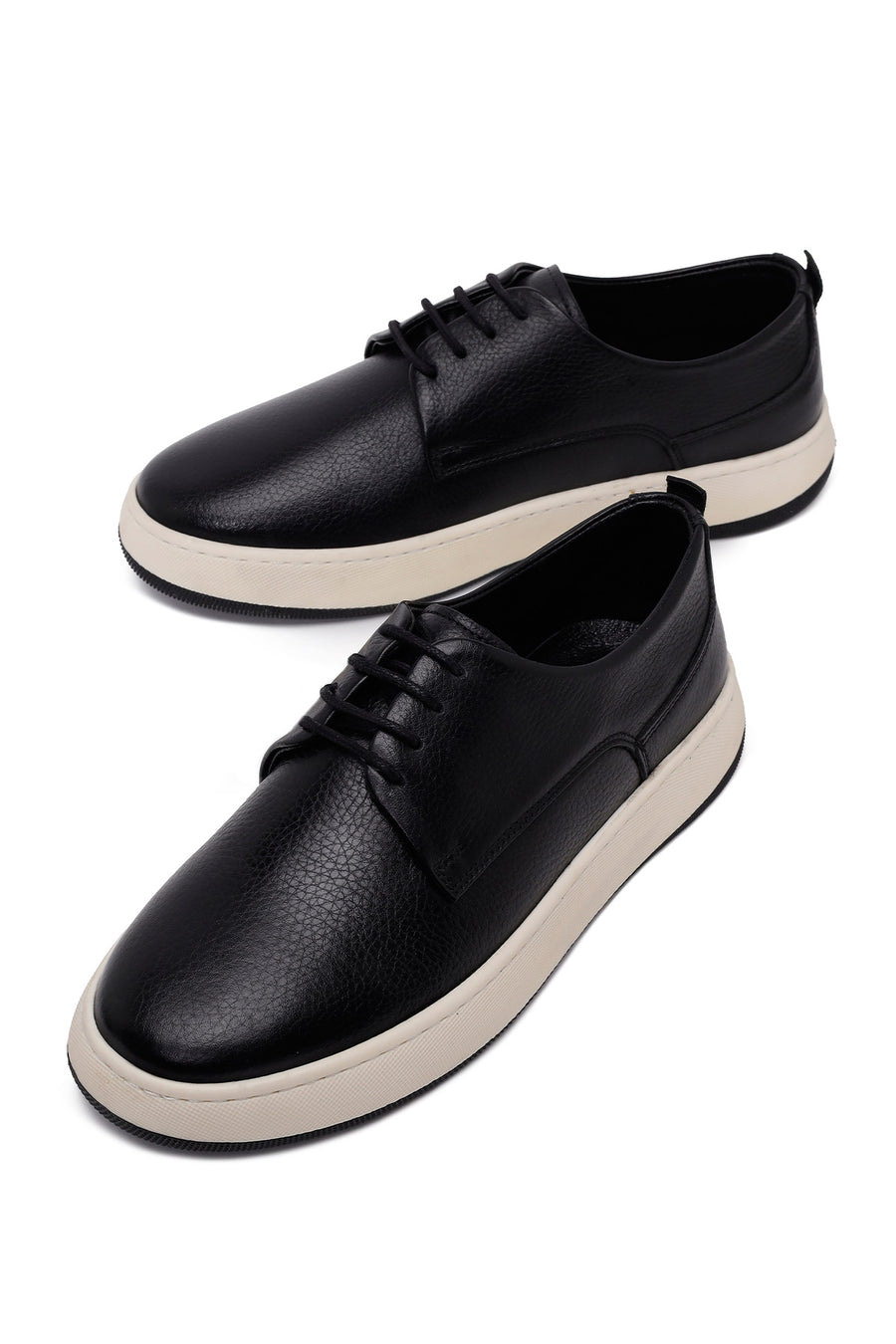 Male Black Lace-Up Thick-Soled Leather Casual Shoes