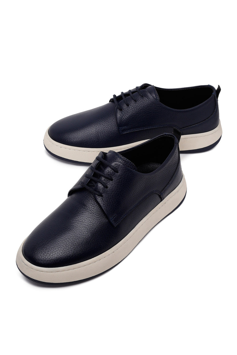 Male Navy Lace-up Thick-Soled Leather Casual Shoes