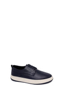 Male Navy Lace-up Thick-Soled Leather Casual Shoes | Derimod
