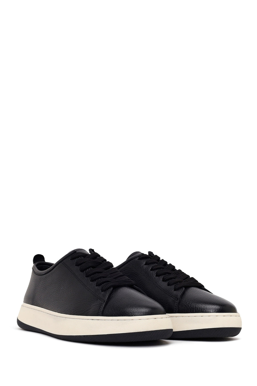Erkek Siyah Bağcıklı Kalın Tabanlı Deri Sneaker