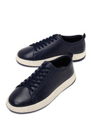Erkek Lacivert Bağcıklı Kalın Tabanlı Deri Sneaker | Derimod