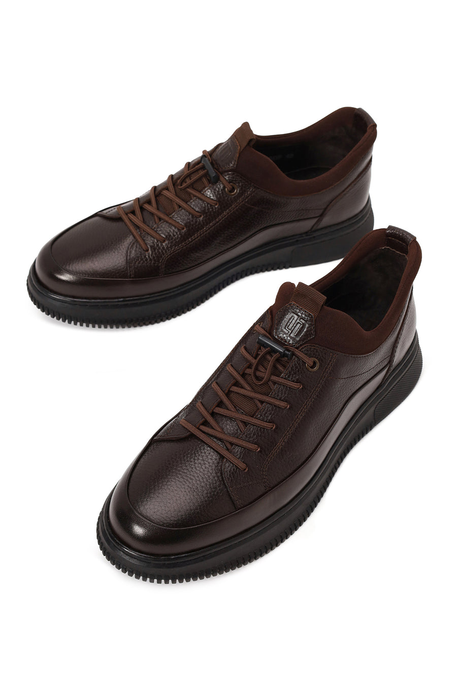 Erkek Kahverengi Bağcıklı Deri Sneaker