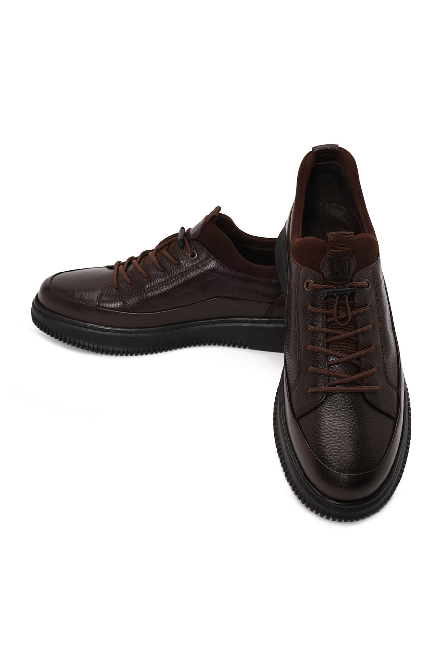 Erkek Kahverengi Bağcıklı Deri Sneaker