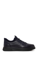 Erkek Lacivert Bağcıklı Deri Sneaker | Derimod