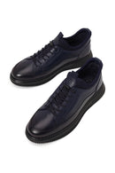 Erkek Lacivert Bağcıklı Deri Sneaker | Derimod