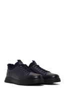 Erkek Lacivert Bağcıklı Deri Sneaker | Derimod