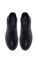 Erkek Lacivert Bağcıklı Deri Sneaker | Derimod