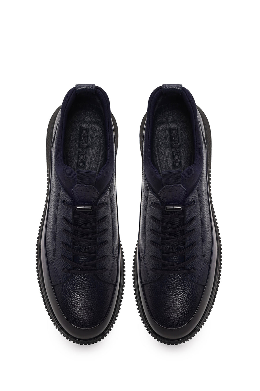 Erkek Lacivert Bağcıklı Deri Sneaker