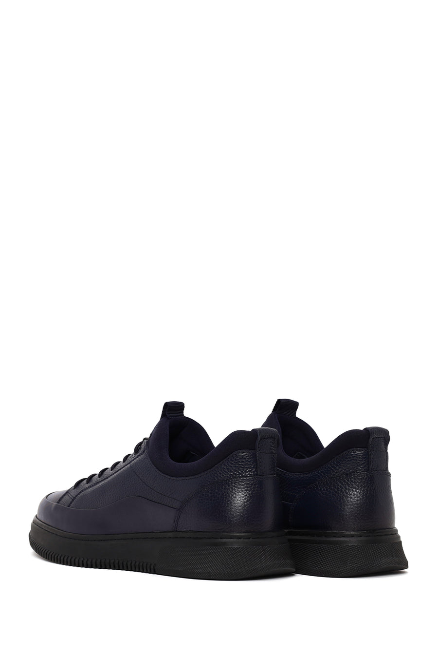 Erkek Lacivert Bağcıklı Deri Sneaker
