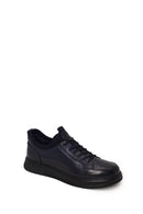 Erkek Lacivert Bağcıklı Deri Sneaker | Derimod