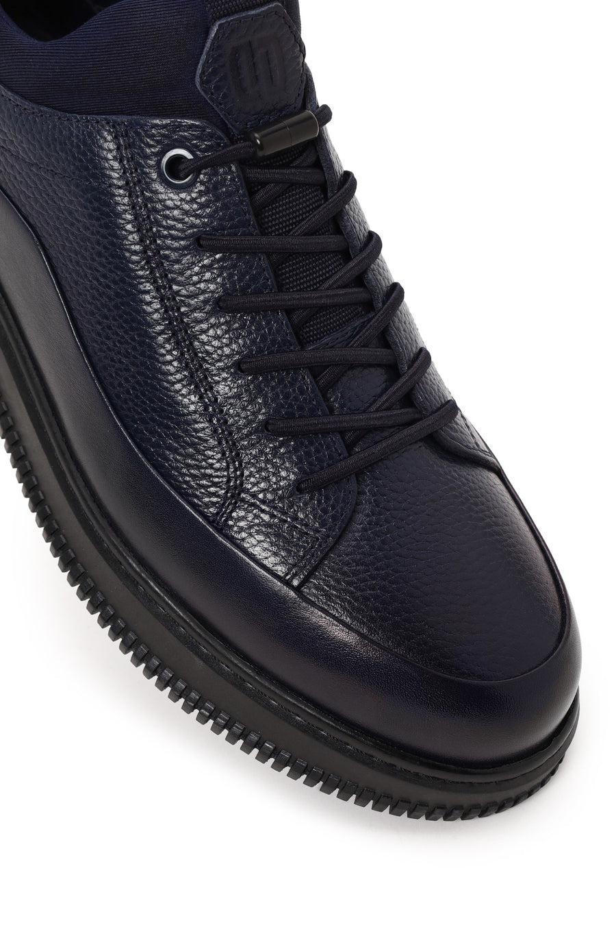 Erkek Lacivert Bağcıklı Deri Sneaker