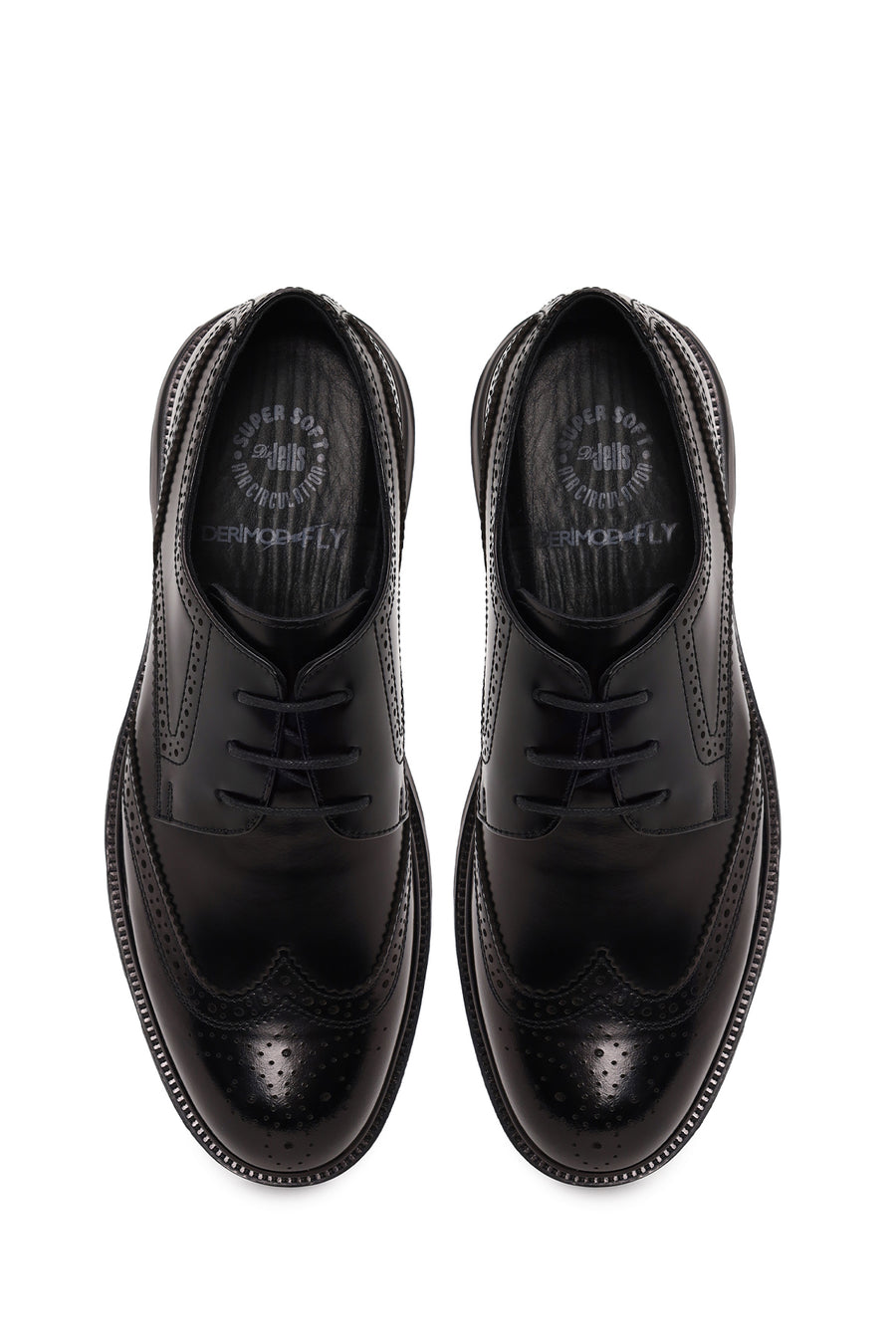 Derimod Fly Male Black Lace-Up Thick-Soled Leather Casual Shoes