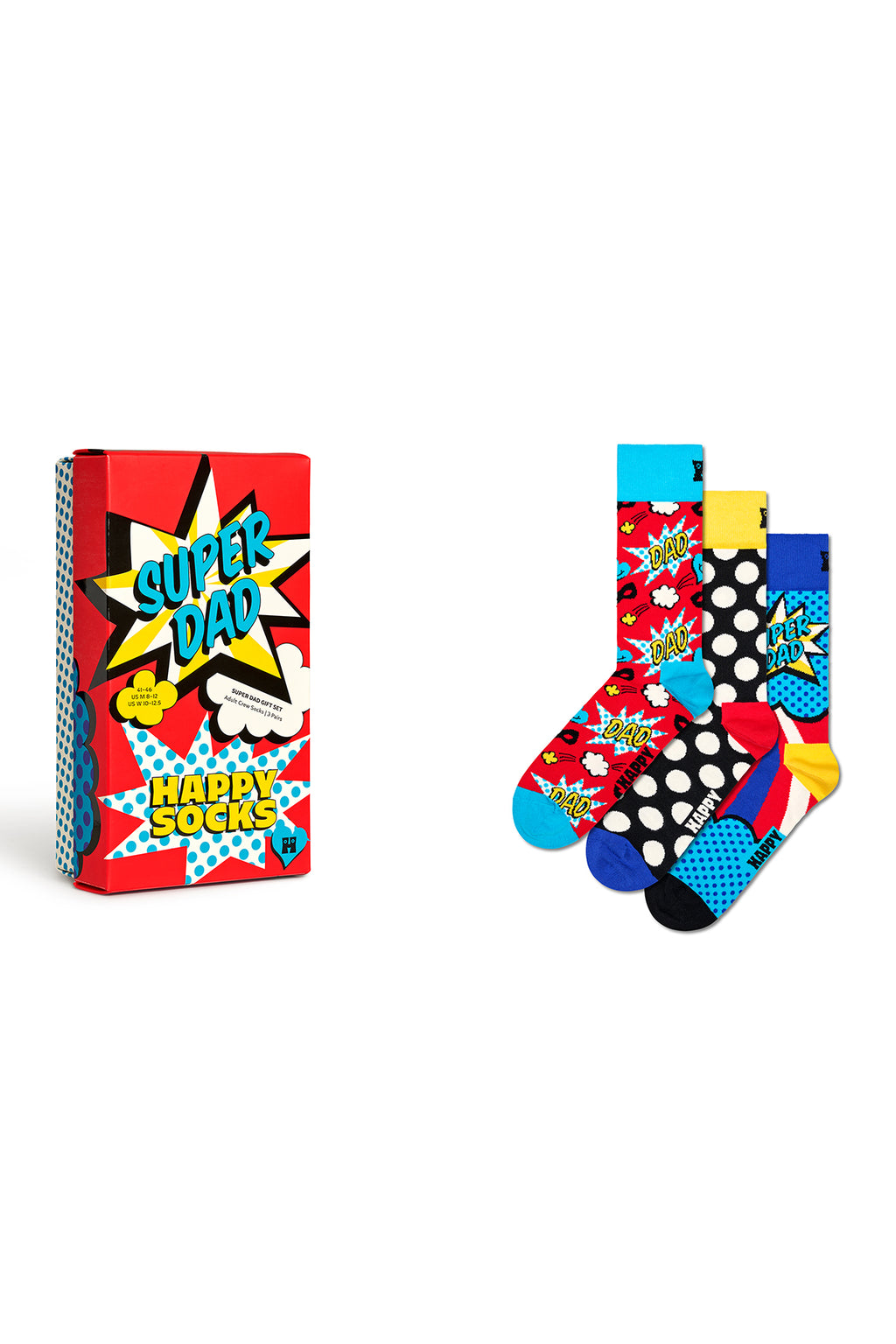Happy Socks Erkek Çok Renkli Süper Baba Temalı Pamuklu 3’lü Çorap Seti