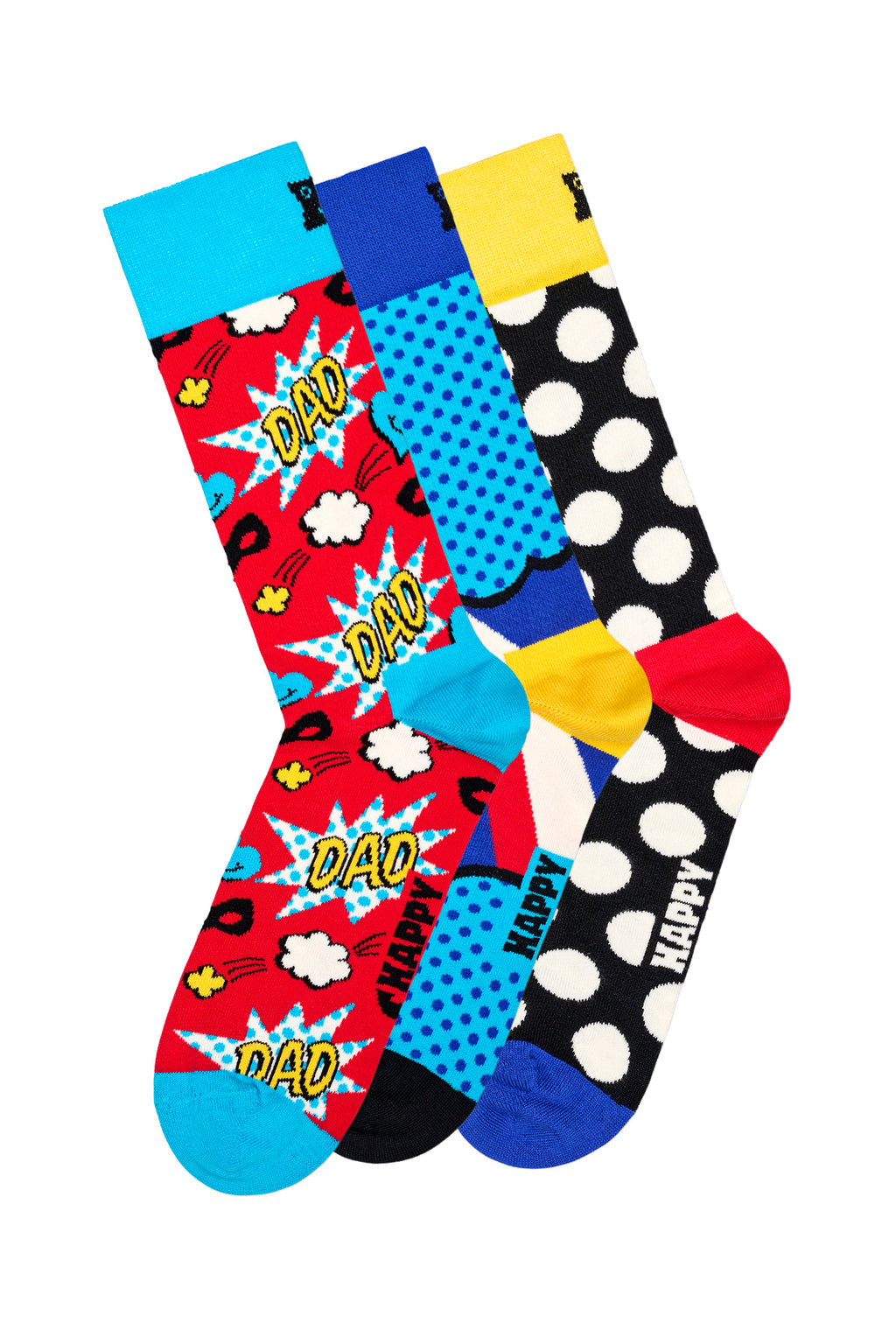 Happy Socks Erkek Çok Renkli Süper Baba Temalı Pamuklu 3’lü Çorap Seti