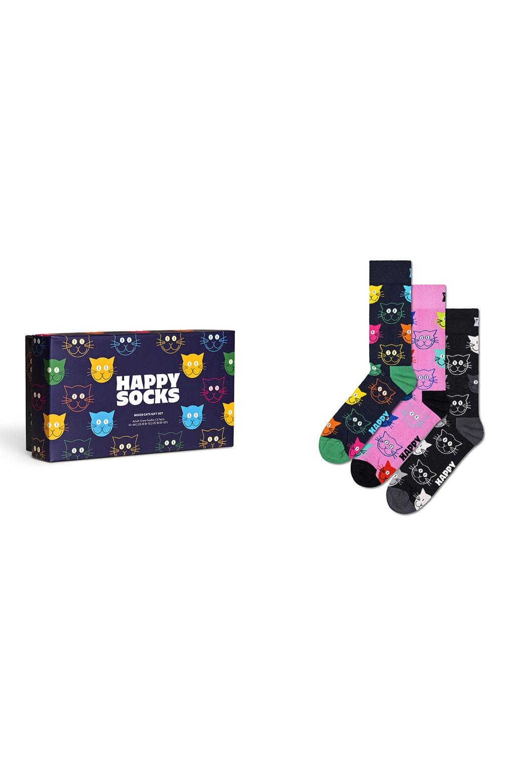 Happy Socks Kadın Çok Renkli Kedi Desenli Pamuklu 3’lü Çorap Seti