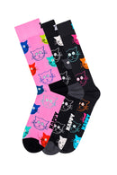 Happy Socks Kadın Çok Renkli Kedi Desenli Pamuklu 3’lü Çorap Seti | Derimod