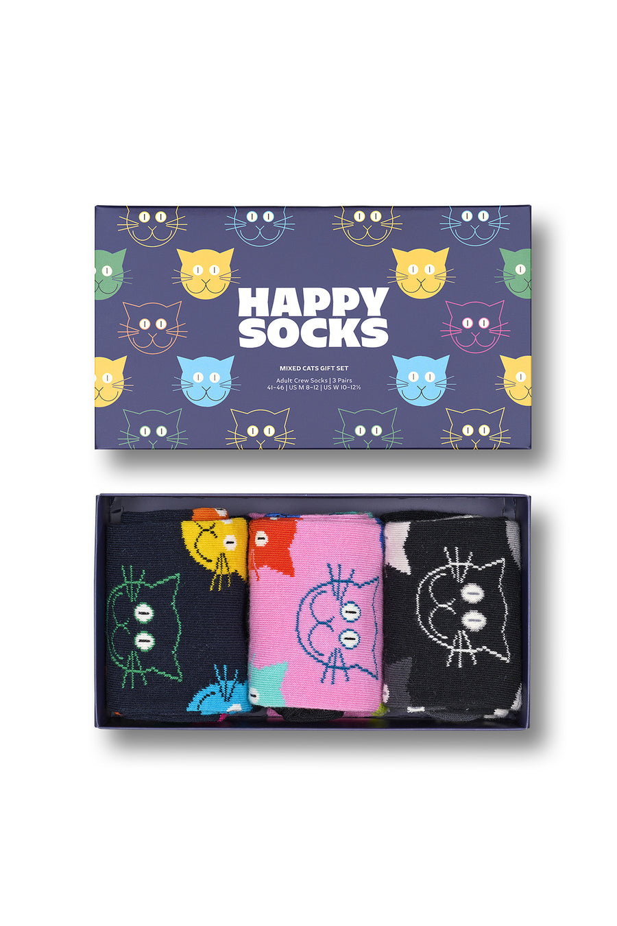 Happy Socks Kadın Çok Renkli Kedi Desenli Pamuklu 3’lü Çorap Seti