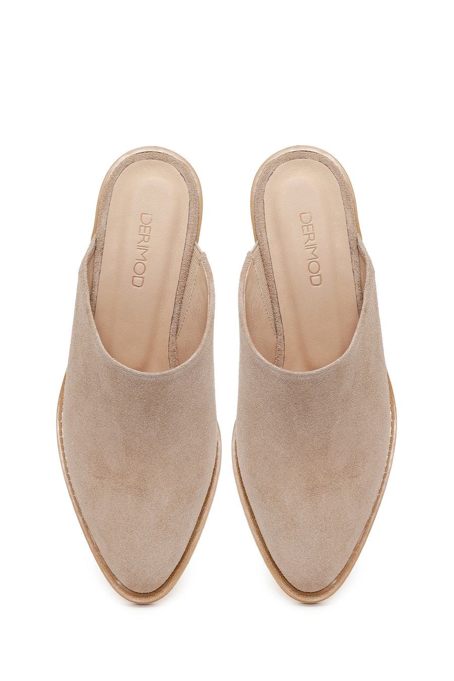 Woman Beige Mule Open Back Chunky Heeled Suede Slipper