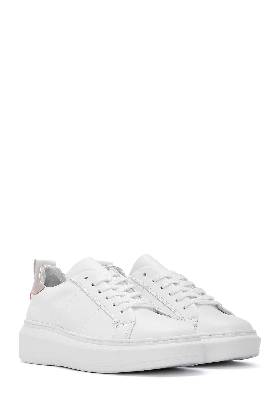 Kadın Beyaz Bağcıklı Deri Sneaker