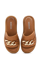 Women's Tan Leather Comfort Slippers | Derimod