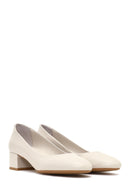 Derimod Flex Women Beige Short Thick Heeled Leather Shoes | Derimod