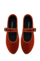 Women's Orange Buckled Fabric Ballet Flat | Derimod
