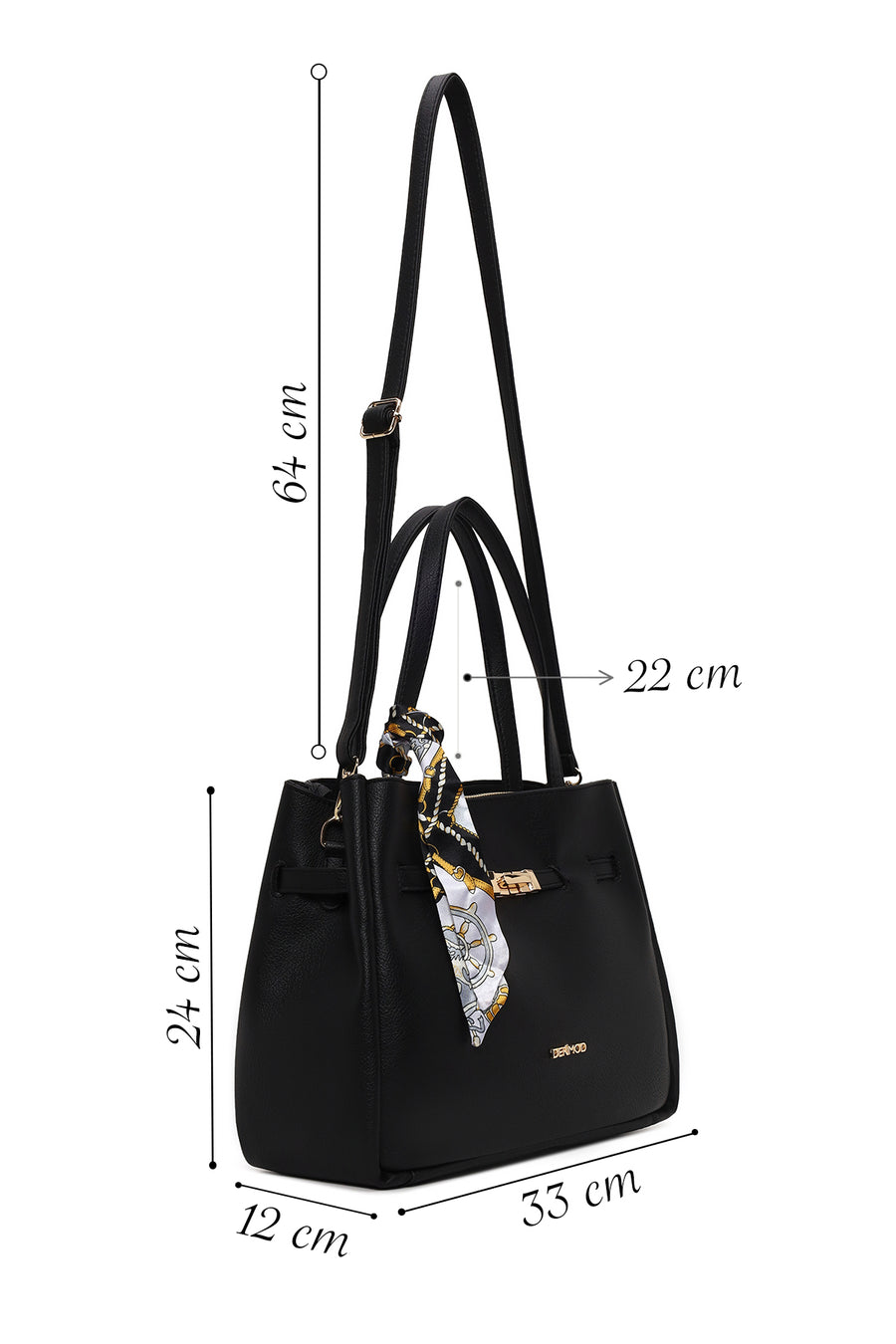 Woman Black Long-Strap Accessorized Classic Shoulder Bag