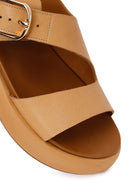 Woman Beige Buckled Thick-Soled Leather Sandal | Derimod