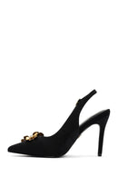 Women's Black Accessory Detailed Open Back Thin Heeled Shoes | Derimod