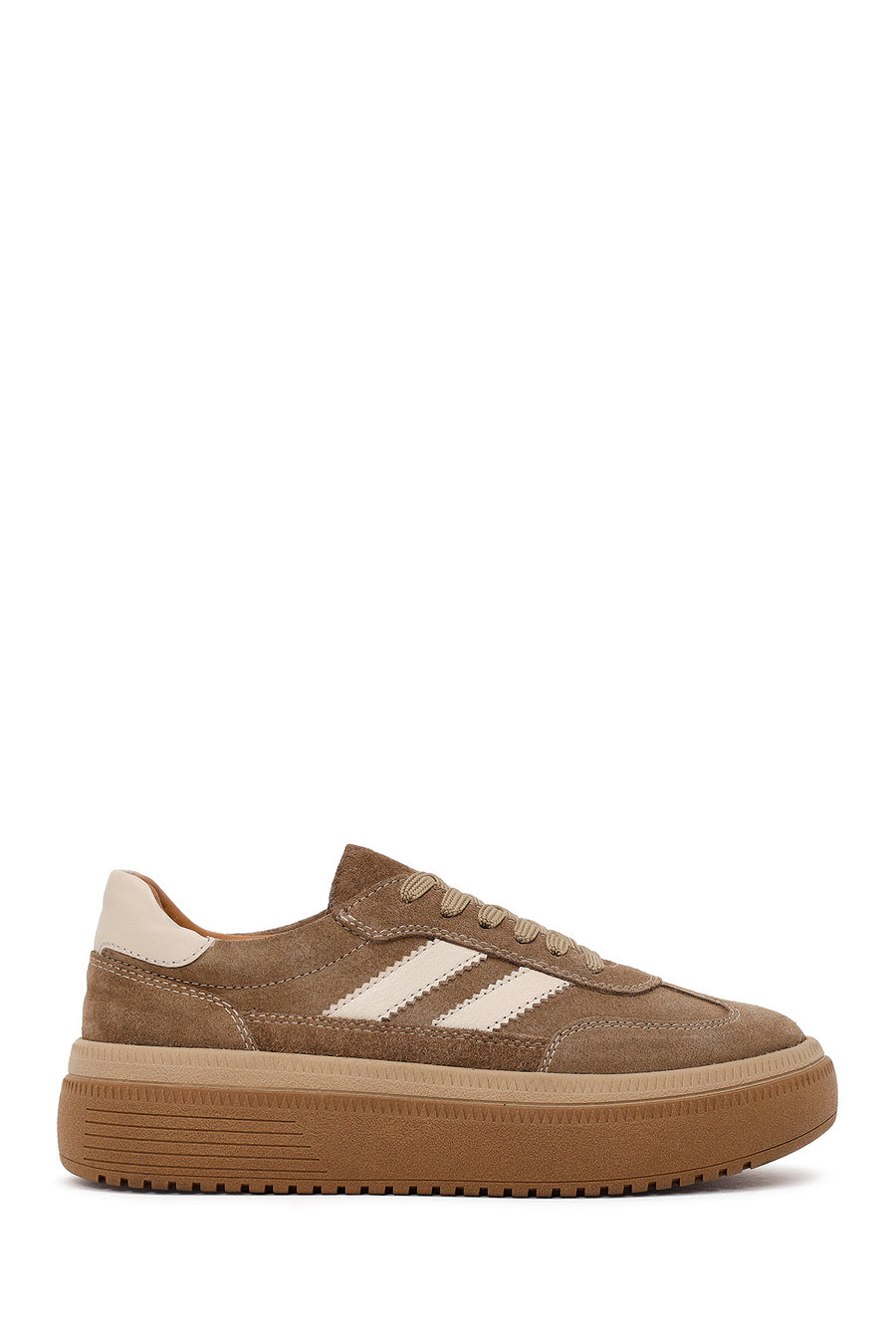 Kadın Taba Bağcıklı Kalın Tabanlı Süet Deri Sneaker AF450008DS | Derimod