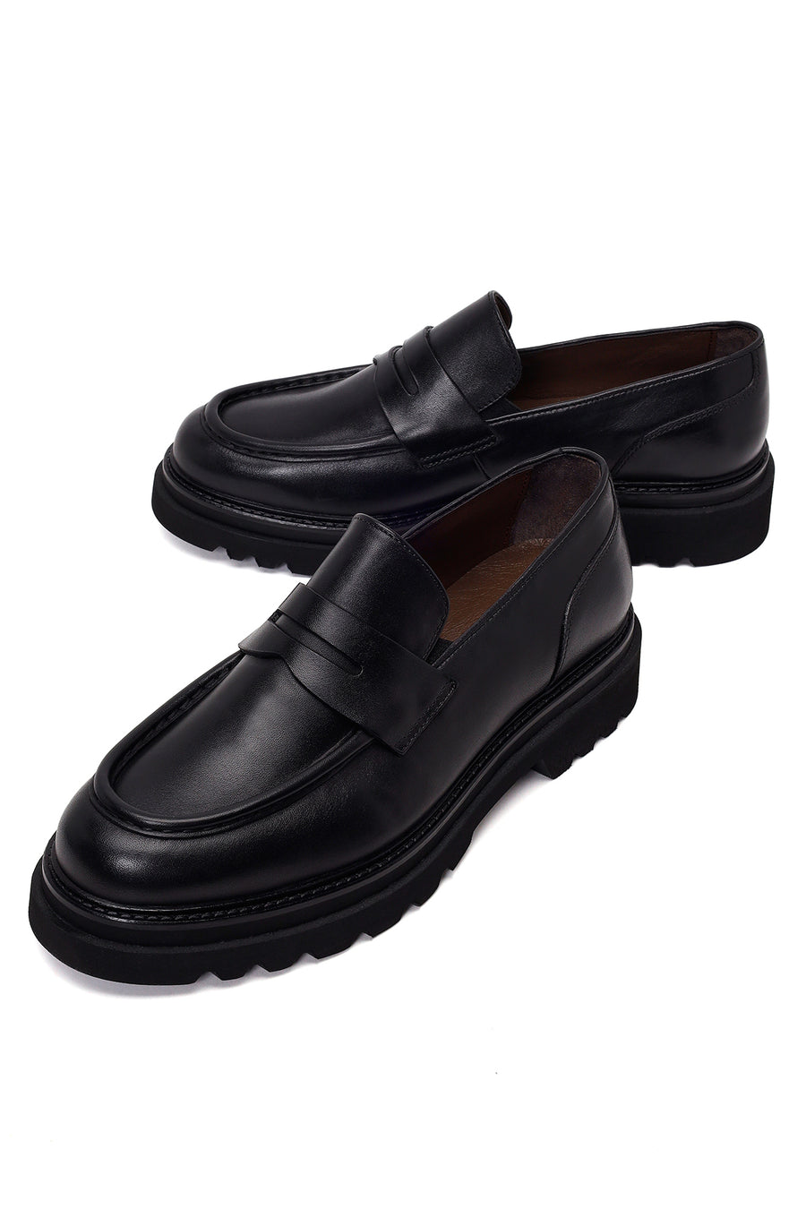Male Black Thick-Soled Leather Loafer