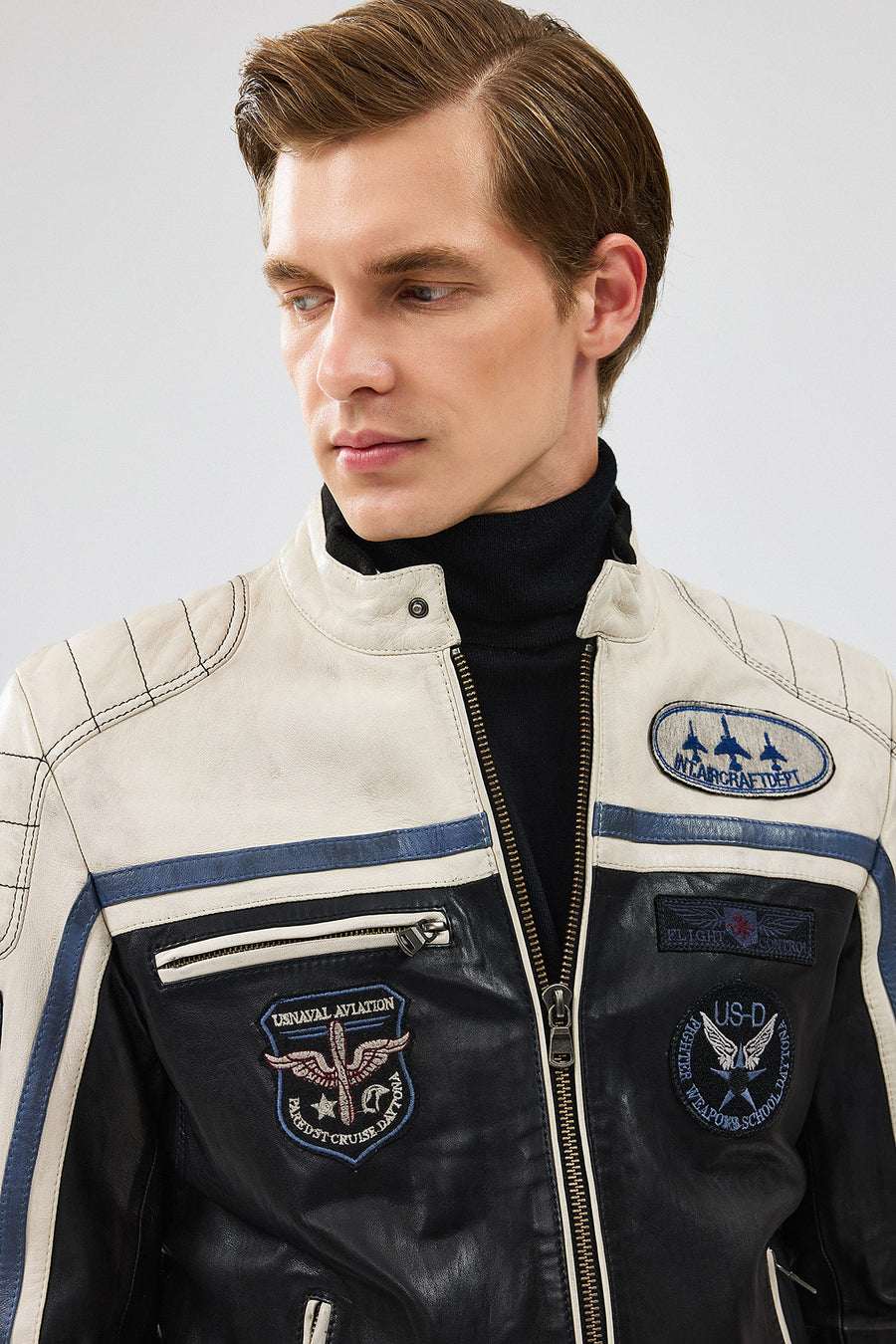 Takeoff Men's Black Leather Jacket with Emblem