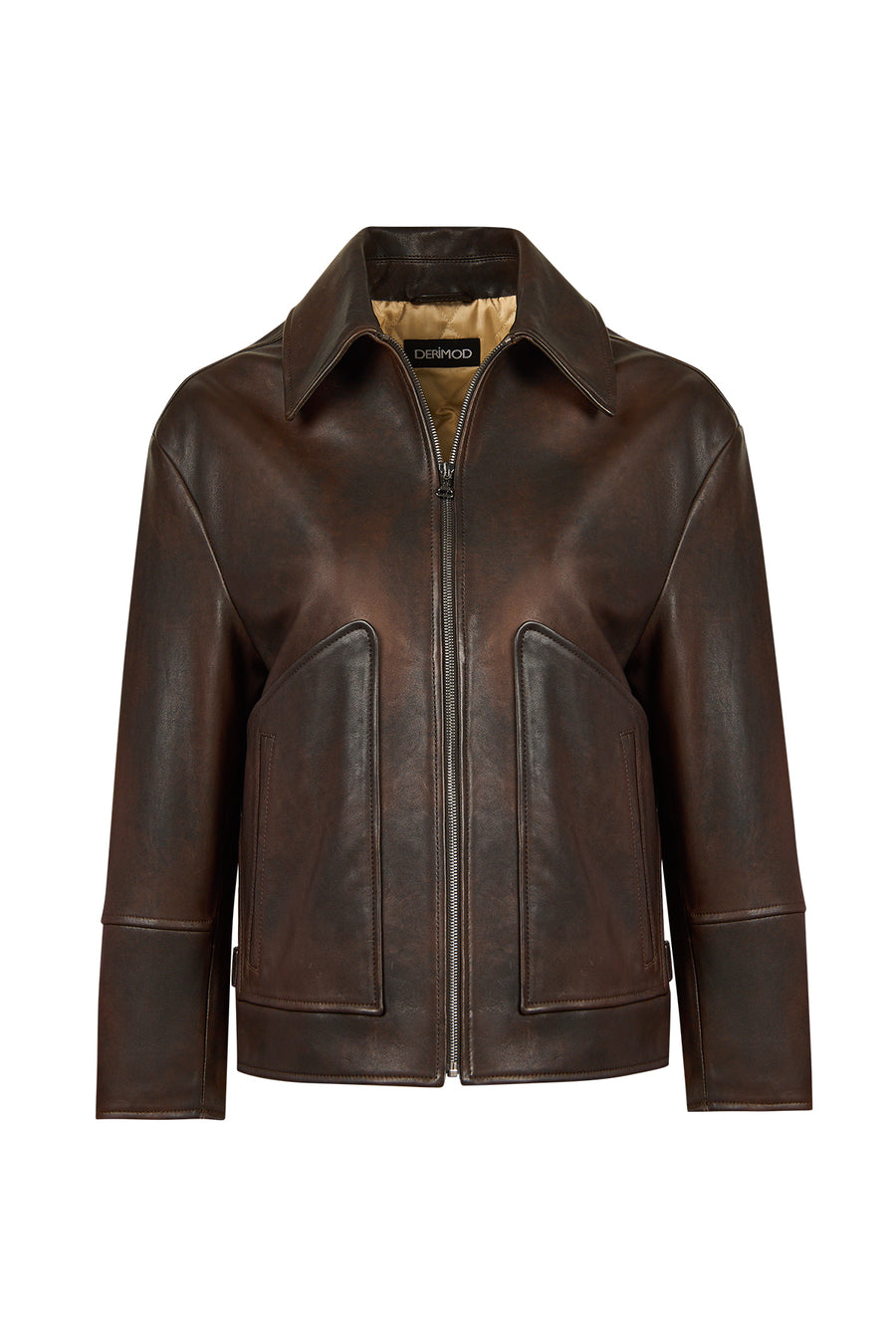 Garcia Women's Brown Shirt Collar Oversize Leather Jacket