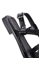 Women's Black Knitted Detailed Leather Bodrum Sandals | Derimod