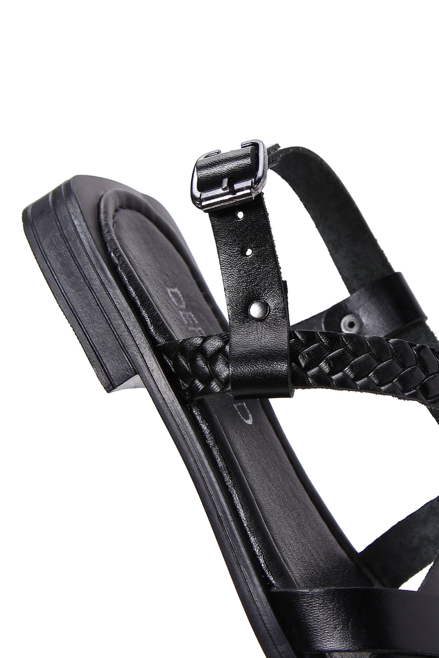 Women's Black Knitted Detailed Leather Bodrum Sandals