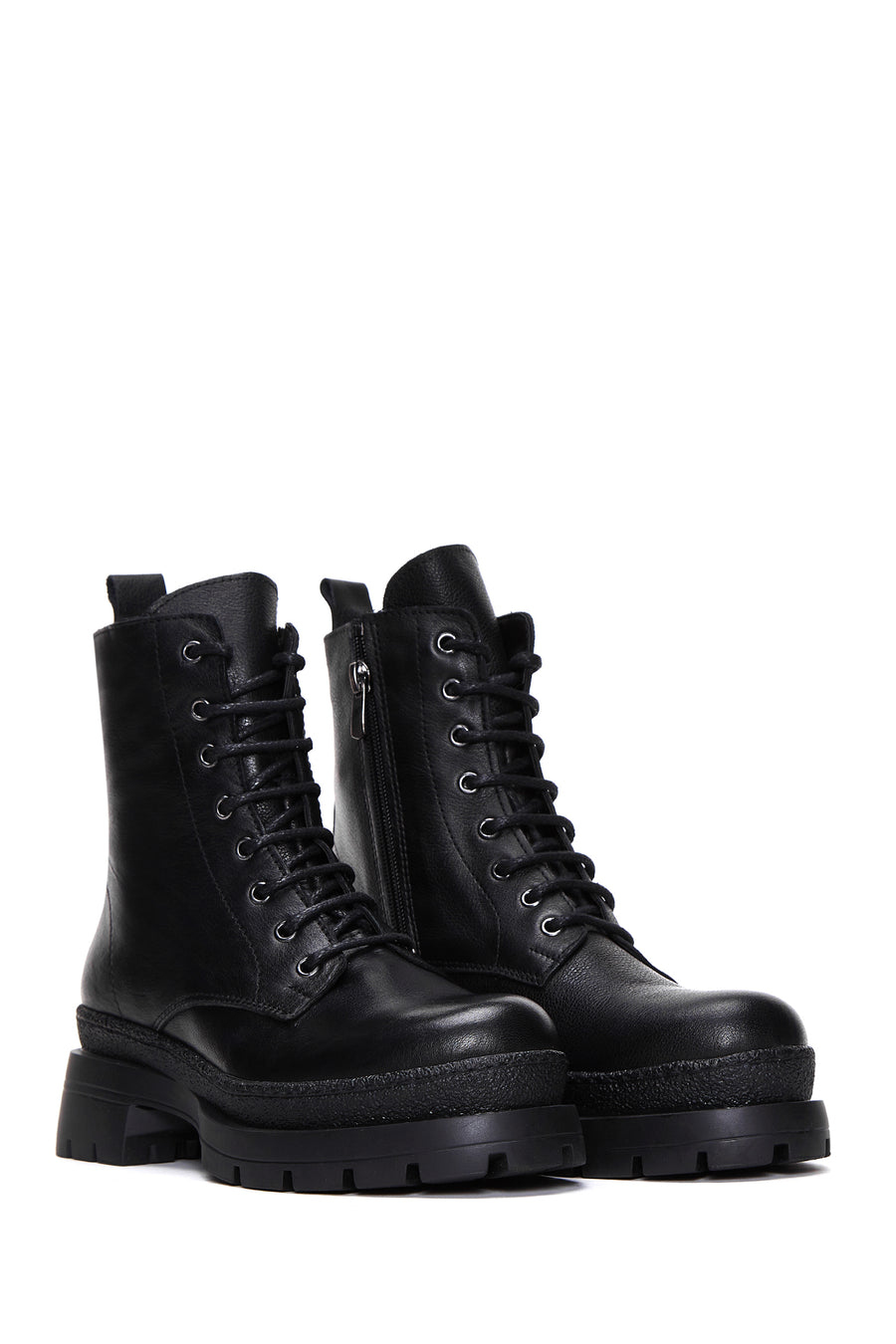 Women's Black Leather Zipper Boots