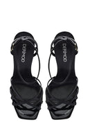 Women's Black Ankle Strap Thin High Heel Patent Leather Sandals | Derimod