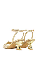 Woman Gold Ankle-Buckle Metallic Chunky-Heel Sandal | Derimod